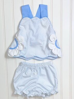 Blue Polka Dot Girls Matching Set - Top & Bloomers
